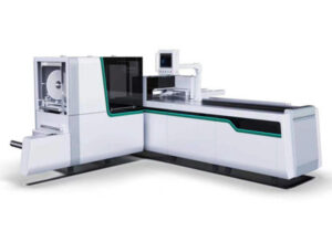 JCJ130 compact bag sleeving machine with infeed conveyor