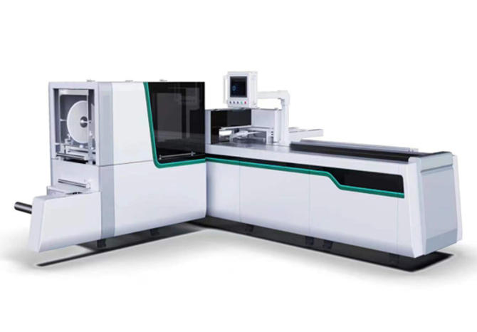 JCJ130 compact bag sleeving machine with infeed conveyor